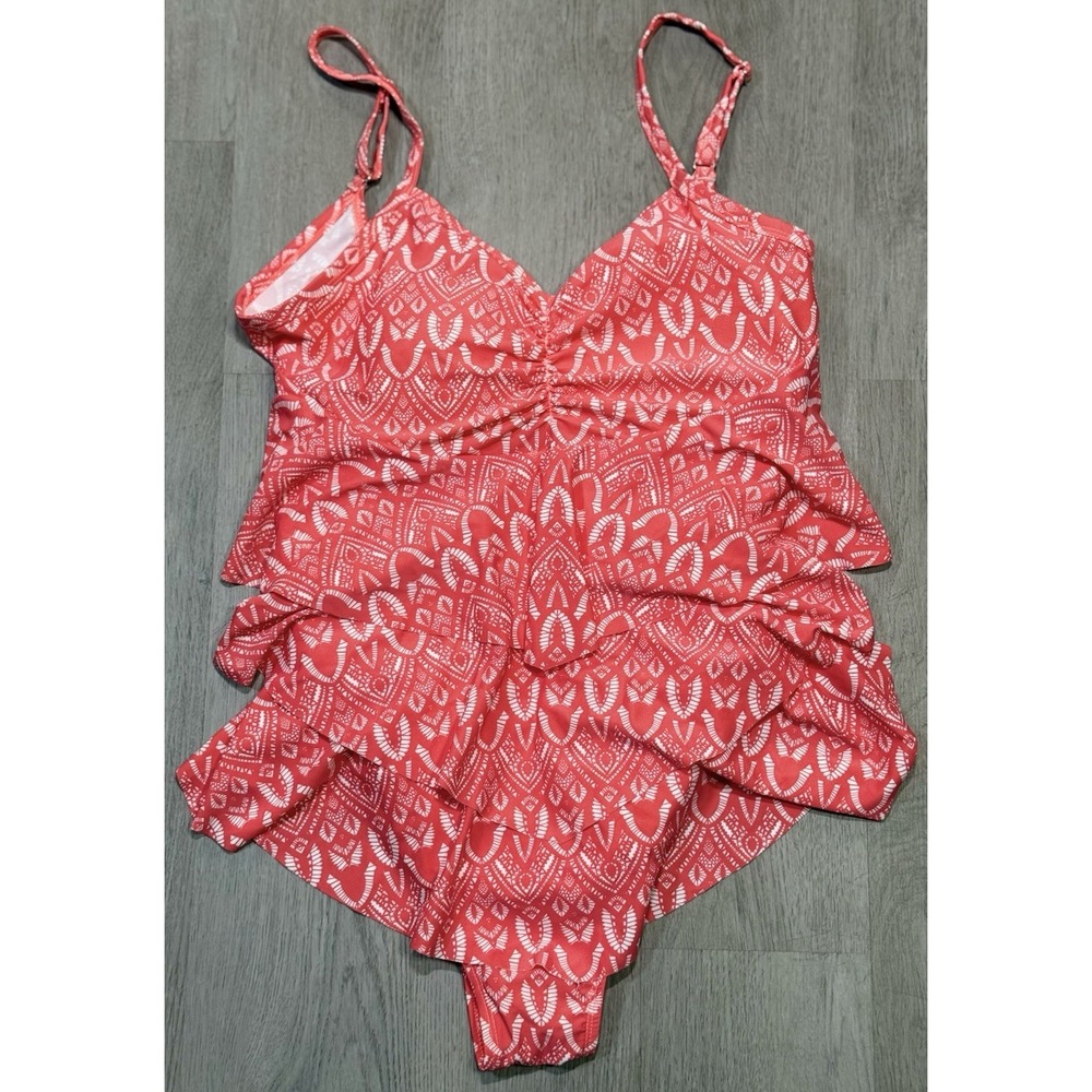 Sea & Sand One Piece Bathing Suit Women 18W Tummy Control Ruffle Adjustable NWT